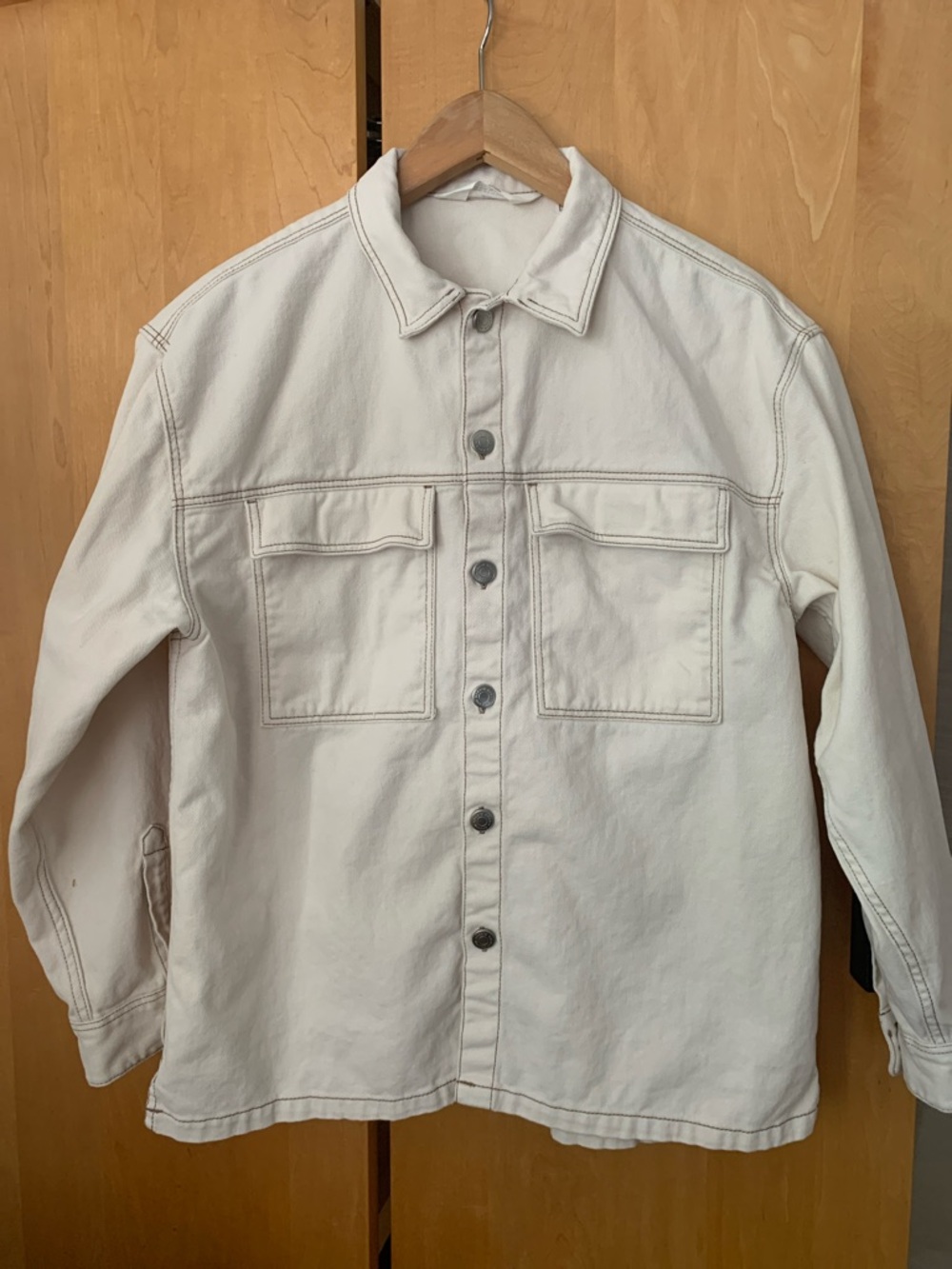 H&M Cotton Cream boxy fit denim Shirt Jacket